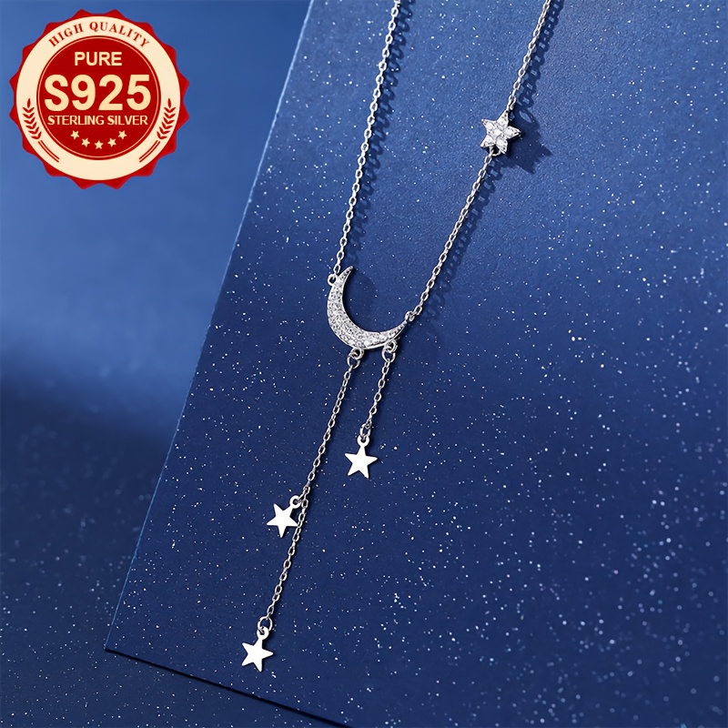 S925 Silver Moon Tassel Star Necklace Dreamy Romantic Elegant Gift for Women